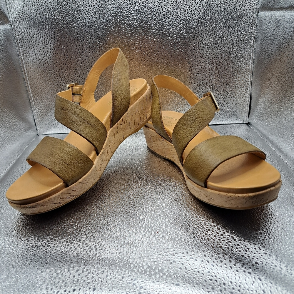 Kork-Ease Olive Green Cork Wedge Sandals